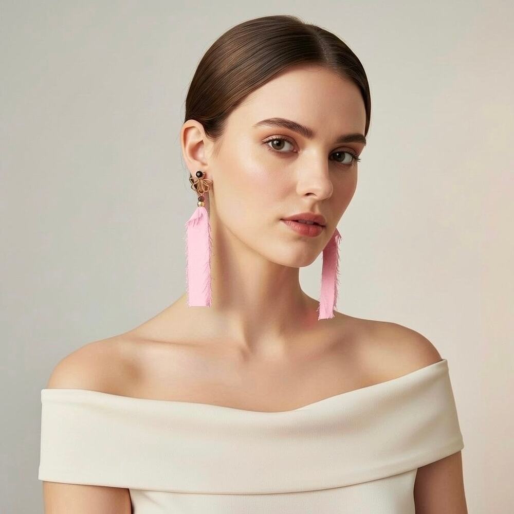 Free People Lotus Ribbon Lulu Dangle Post Earring Silver Pink Butterfly Tops NWT